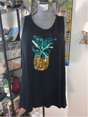 Women's Melanie Lyne Tank Top Size L Black Gold Pineapple Sequin
